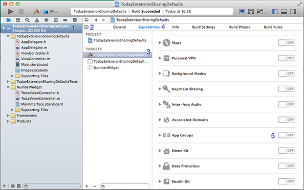 App Groups settings in Xcode